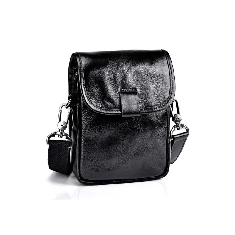 DOSRFINI Cow Leather Cell Phone Pouch, Crossbody Bag Men's Black-1