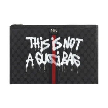 GUCCI Balenciaga Collaboration Canvas With Leather Laptop Bag Unisex Black