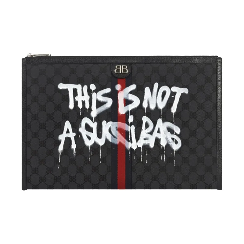 GUCCI Balenciaga Collaboration Canvas With Leather Laptop Bag Unisex Black-0