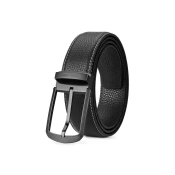 PIERRE CARDIN Leather Business Casual Fashion Pin Buckle Belt Men's Black Width 3.4CM/3.7CM