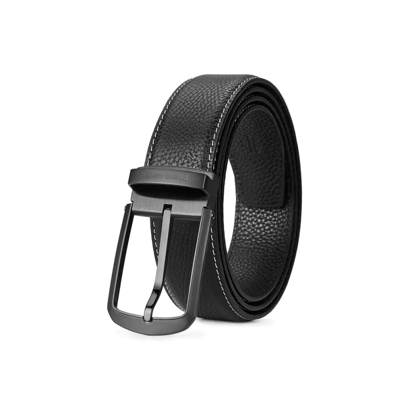 PIERRE CARDIN Leather Business Casual Fashion Pin Buckle Belt Men's Black Width 3.4CM/3.7CM-0