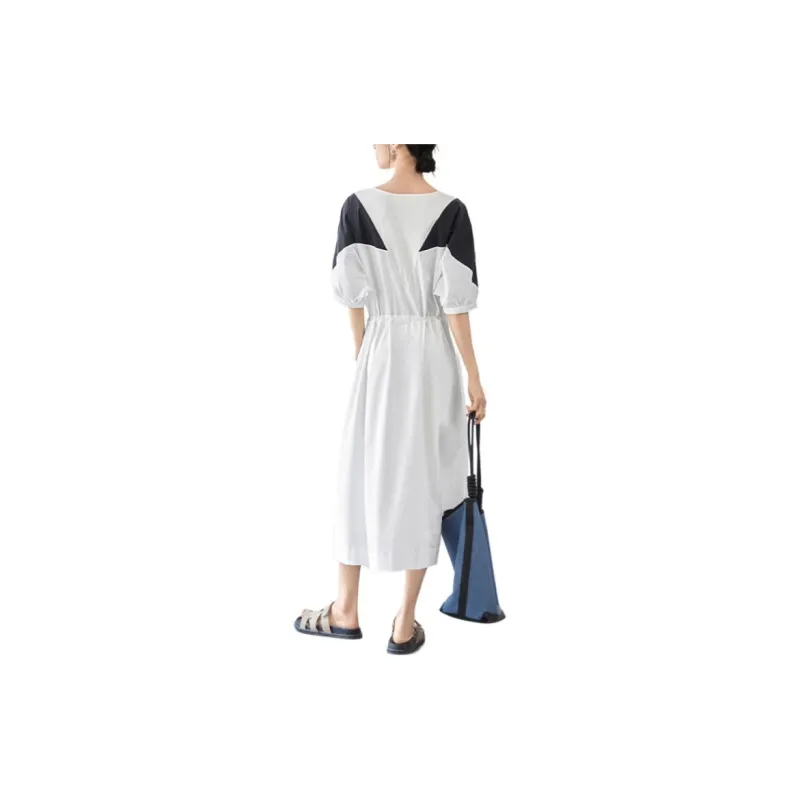 DIALOGUE Short Sleeved Dress Women's White & Navy Blue-1