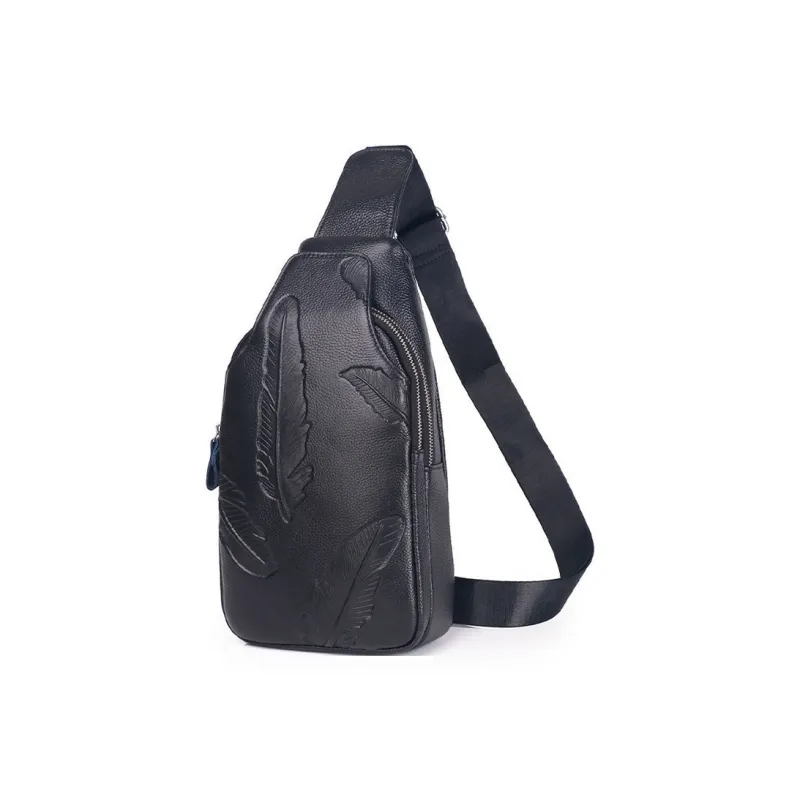 Yalu Top Grain Cow Leather Sling Bag Men's Black-1