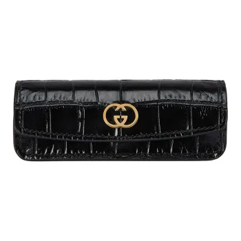 GUCCI Crocodile Leather Storage Bag Unisex Black