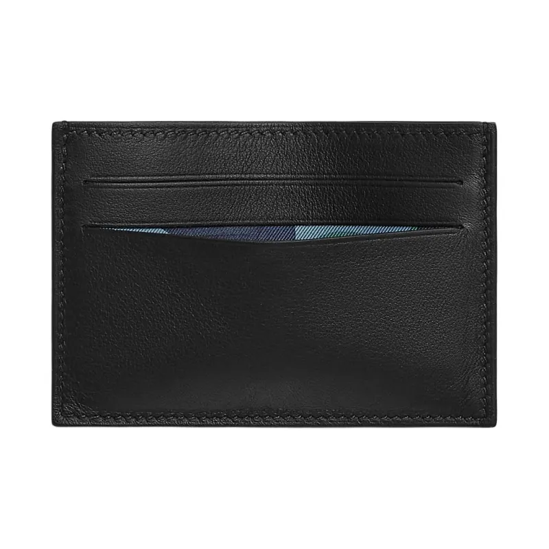 HERMES Citizen Twill Swift Leather Card Holder Men's Black With Sapphire Blue Accents-1