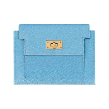 HERMES Epsom Leather Wallet Women's 7N Celeste Sky Blue