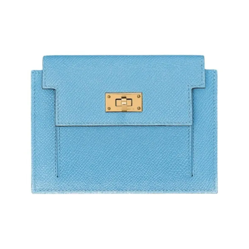 HERMES Kelly Pocket Epsom Leather Wallet Women's 7N Celeste Sky Blue-0