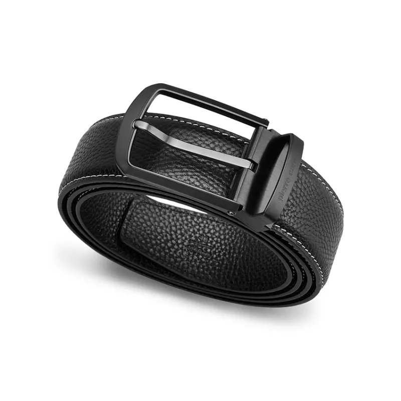PIERRE CARDIN Leather Business Casual Fashion Pin Buckle Belt Men's Black Width 3.4CM/3.7CM-4