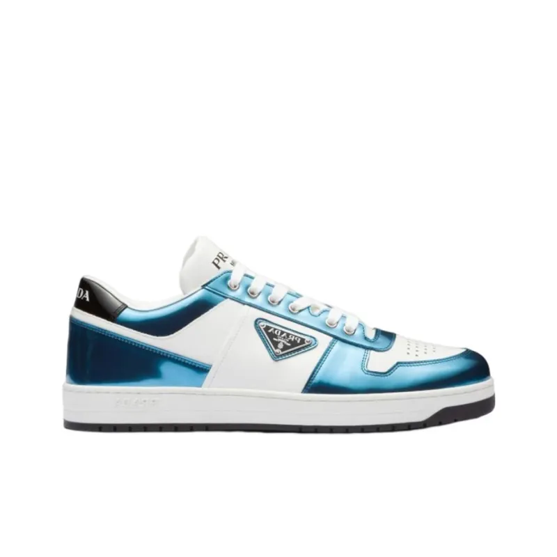 PRADA Downtown Low Top Sneakers Leather White Metallic Blue-1
