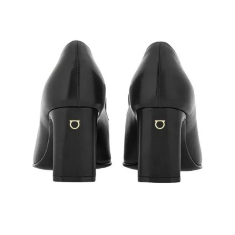 FERRAGAMO Block Heel High Heels 7cm Women's Black-4