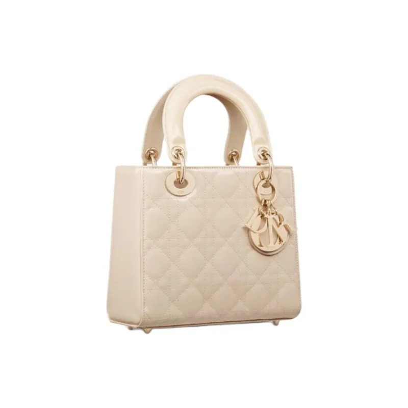 DIOR Lady Dior Patent Leather Calfskin Shoulder Bag Crossbody Bag Handbag Small Size Women's Gray White-2