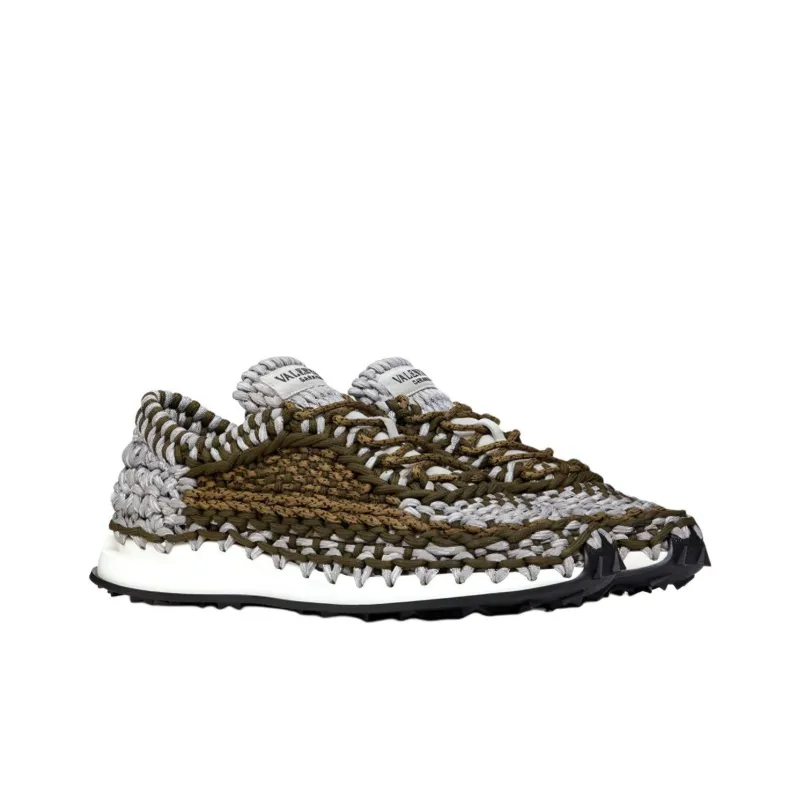 Valentino Crochet Cushioning Lightweight Low Top Athletic Shoes Men's Green-2