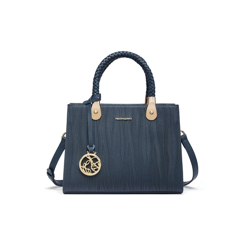 RED DRAGONFLY Cow Leather Tote Handbag, Crossbody Bag Women's Blue/Black-9