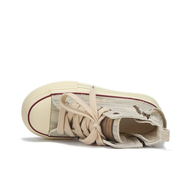 Yobn Anti Slip Wear Resistant High Top Skateboard Shoes Women's Beige Yellow-5