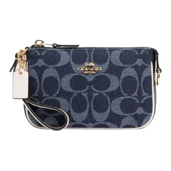 COACH Nolita Jacquard Fabric With Leather Mahjong Bag Shoulder Bag Clutch Wrist Bag Handbag Mini Women's Denim Blue