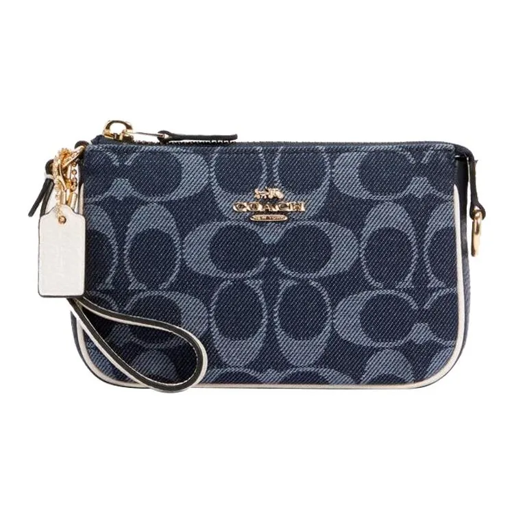 COACH Nolita Jacquard Fabric With Leather Mahjong Bag Shoulder Bag Clutch Wrist Bag Handbag Mini Women's Denim Blue-0