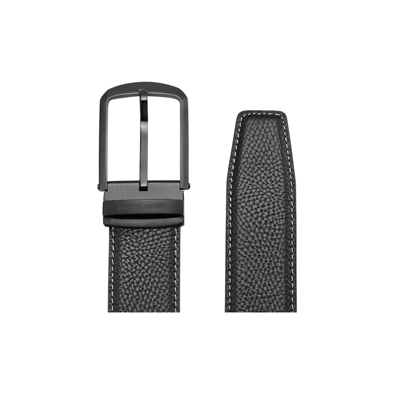 PIERRE CARDIN Leather Business Casual Fashion Pin Buckle Belt Men's Black Width 3.4CM/3.7CM-5