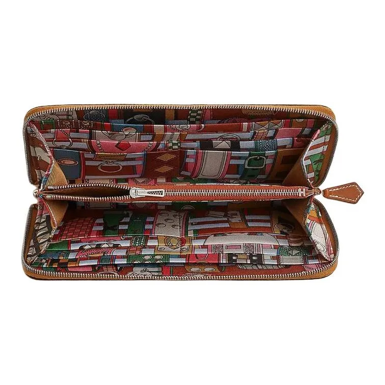 HERMES Epsom And Barenia Calfskin Wallet Women's Sesame Brown & Chili Powder & Rose Trendy-1