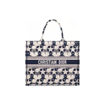 DIOR BookTote Embroidery Tote Bag Shopping Bag Handbag Women's White/Blue