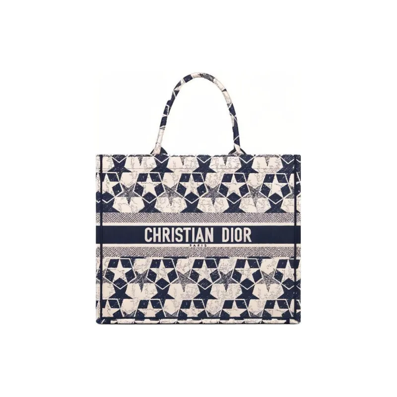 DIOR BookTote Embroidery Tote Bag Shopping Bag Handbag Women's White/Blue-0