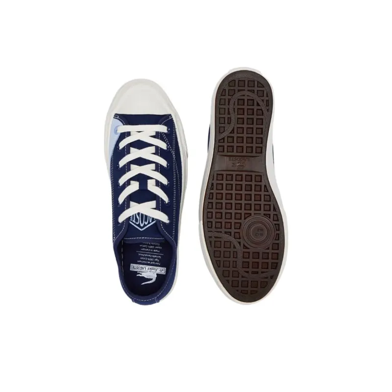 LACOSTE Anti Slip Wear Resistant Low Top Skateboard Shoes Men's Navy Blue/Ecru-4