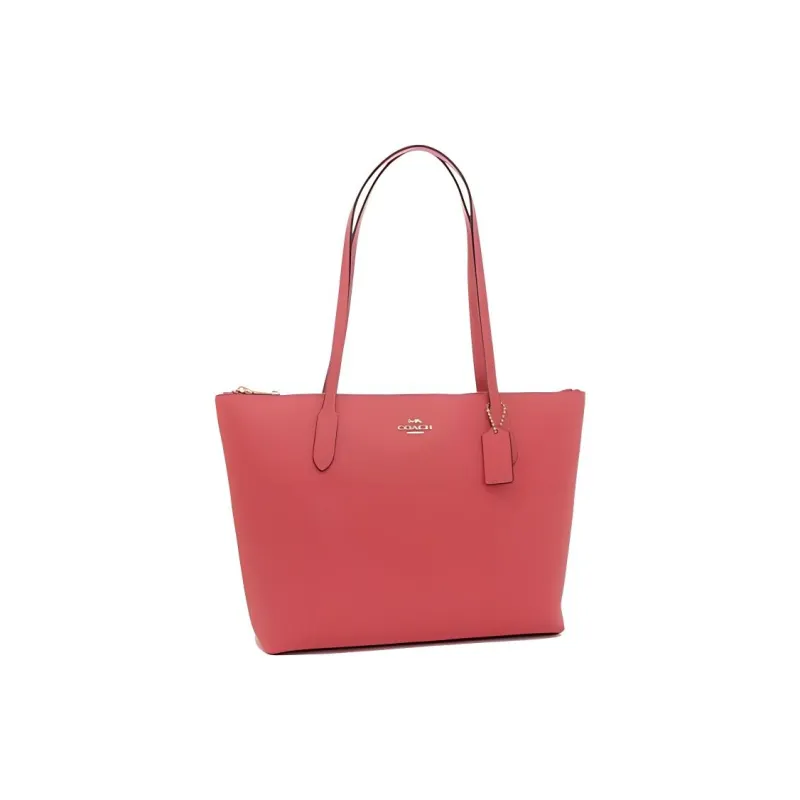COACH Zip Top Tote Cross Grain Leather Tote Bag, Shopping Bag, Handbag, Shoulder Bag Women's Watermelon Red-3