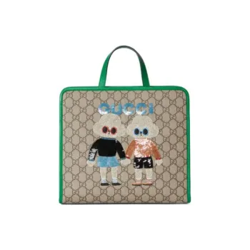 GUCCI Supreme Canvas Tote Bag Shopping Bag Handbag Kids' Beige & Ebony