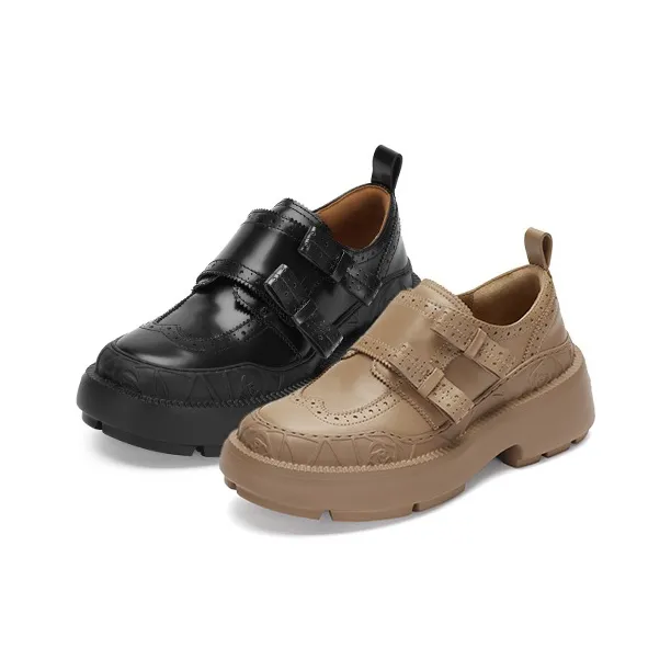SUGARSU Rose Fashion Embossed Brogue Platform Oxford Unlined Shoes-3