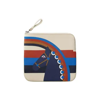 HERMES Carre Pocket Calfskin Wallet Women's Concrete Mix Blue Inks
