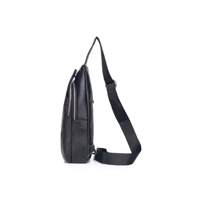Yalu Top Grain Cow Leather Sling Bag Men's Black-2