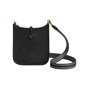 HERMES Evelyne Clemence Bullock Leather Ivorie Shoulder Bag Crossbody Bag Women's Black