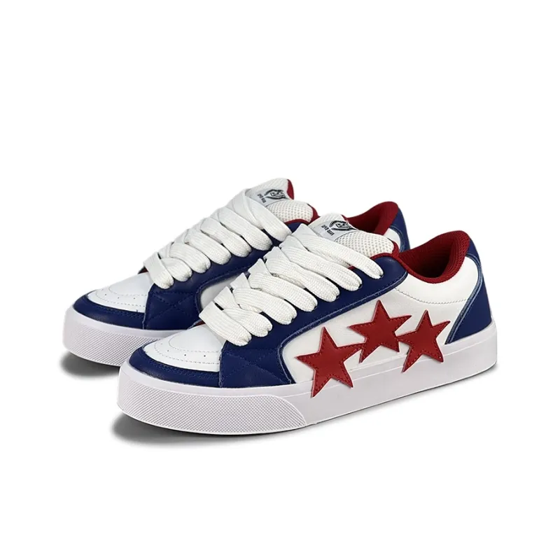 LuzaoT SUPER DRAG Stars Shoes Anti Slip Wear Resistant Low Top Skateboard Shoes Unisex White Blue Red-2