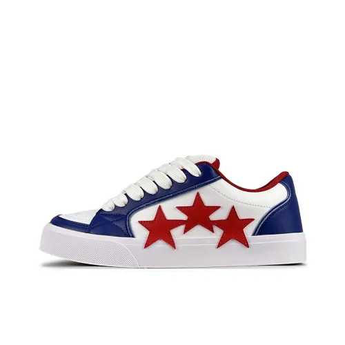 LuzaoT SUPER DRAG Stars Shoes Anti Slip Wear Resistant Low Top Skateboard Shoes Unisex White Blue Red