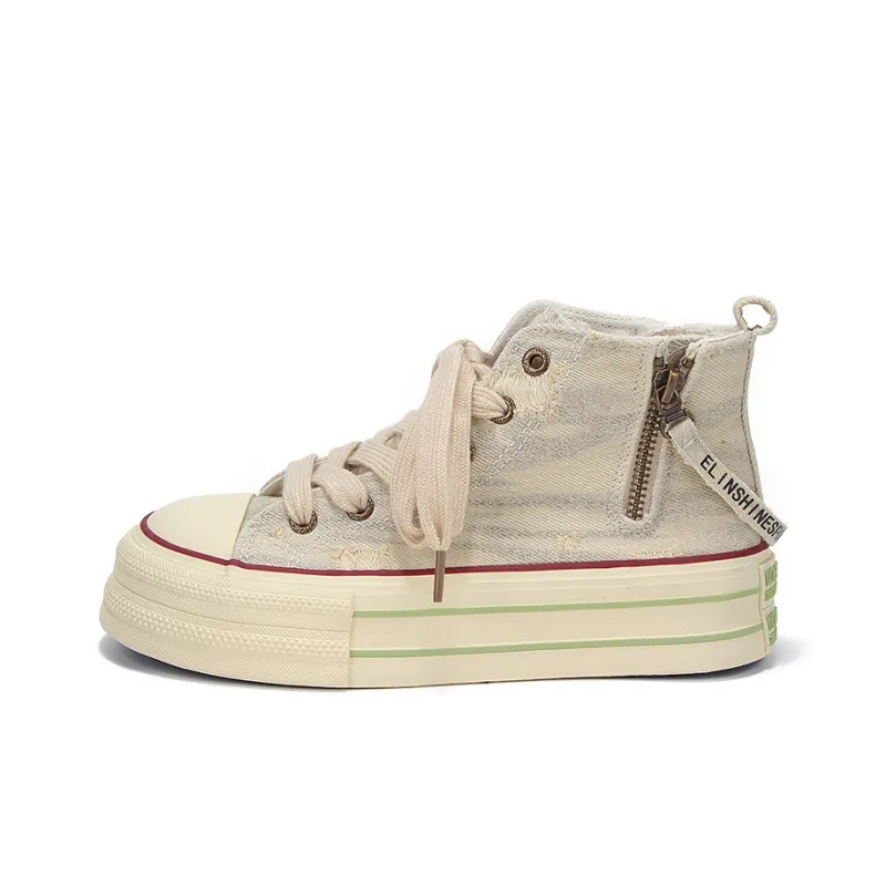 Yobn Anti Slip Wear Resistant High Top Skateboard Shoes Women's Beige Yellow-0