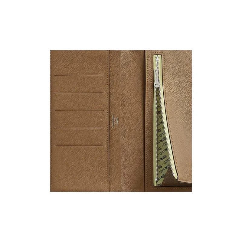 HERMES Citizen Twill Evercolor Calfskin Wallet Men's Chestnut Pimento Yellow-2