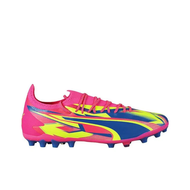 PUMA Ultra Ultimate MG Rubber Short Studs Artificial Ground Cushioning Wear Resistant Soccer Shoes Unisex Pink Blue-1