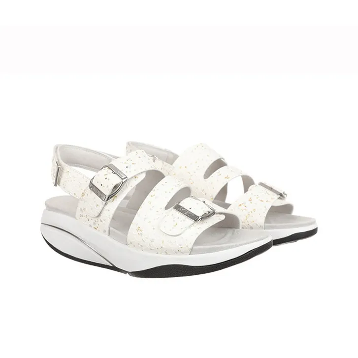 MBT Beach Sandals Women's Light Gray/Gold Trim-2