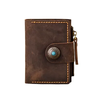 Back Step Top Grain Cow Leather Key And Coin Card Pouch Unisex Multicolor