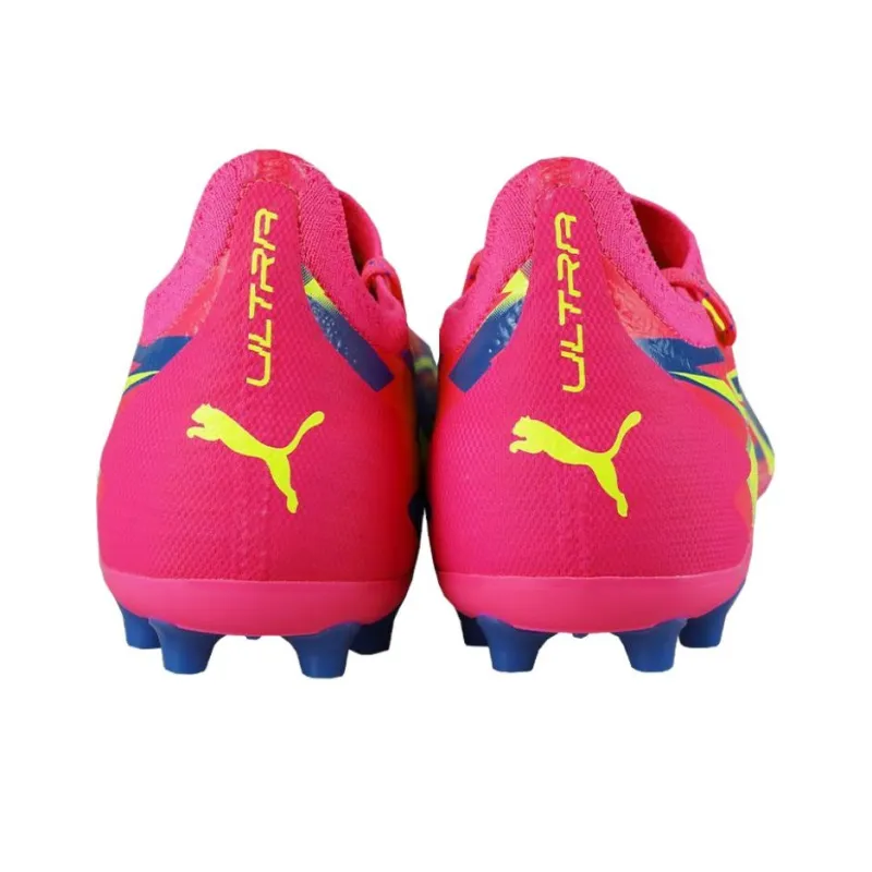 PUMA Ultra Ultimate MG Rubber Short Studs Artificial Ground Cushioning Wear Resistant Soccer Shoes Unisex Pink Blue-3