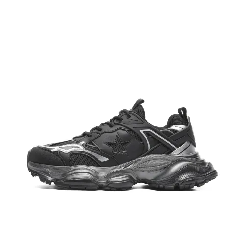 JEEP SPIRIT Slip-Resistant Height Increasing Low-Top Platform Chunky Sneakers Men's Black