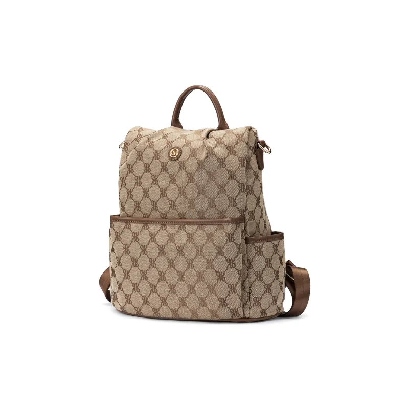 ROBERTA DI CAMERINO Fabric Backpack Regular Unisex Black Monogram/Brown Monogram-6