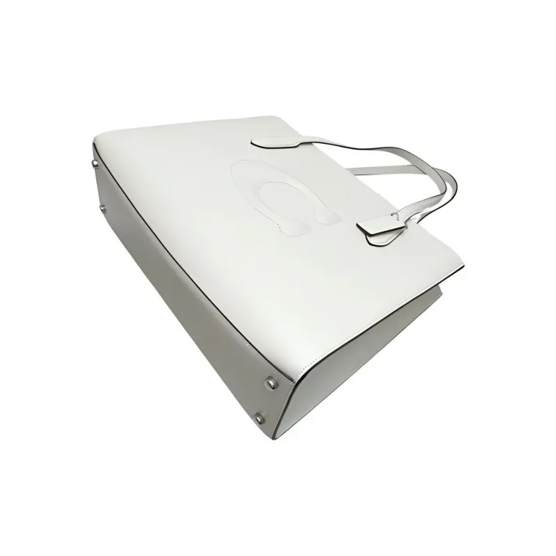 COACH Calfskin Tote Bag Shopping Bag Shoulder Bag Handbag Large Size Women's Silver & Chalk White-3