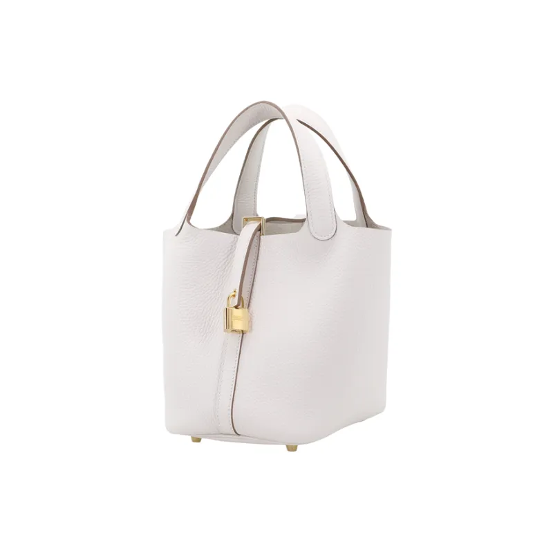 HERMES Picotin Lock Clemence Bullock Leather Basket Bag Handbag Bucket Bag Women's Light Gray-3