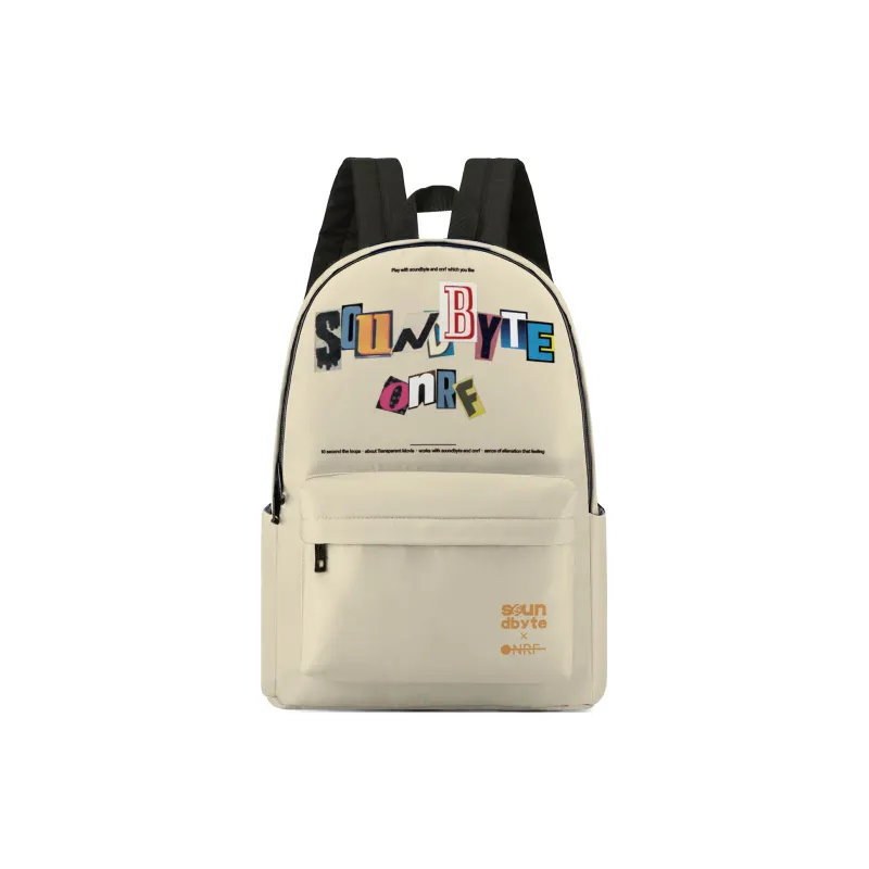 Soundbyte × ONRF Collaboration Polyester Students Backpack Laptop Bag Regular Unisex White-4