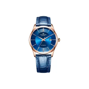 GRAND PRIX Mechanical Movement Men's Watches Watch Blue Dial Stainless Steel Watch Case Genuine Leather Strap