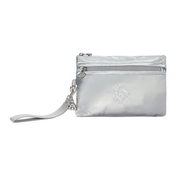 Kipling Canvas Clutch Small Size Women's Glamorous Style Sparkling Silver