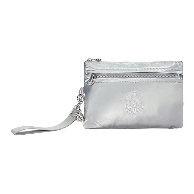Kipling Canvas Clutch Small Size Women's Glamorous Style Sparkling Silver-0