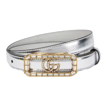 GUCCI Solid Color Design Leather Leather Belts Women's White 2cm