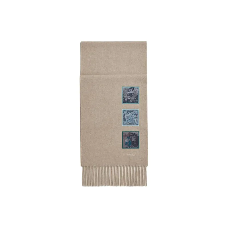 HERMES Cashmere Knit Scarves Unisex Brown-0