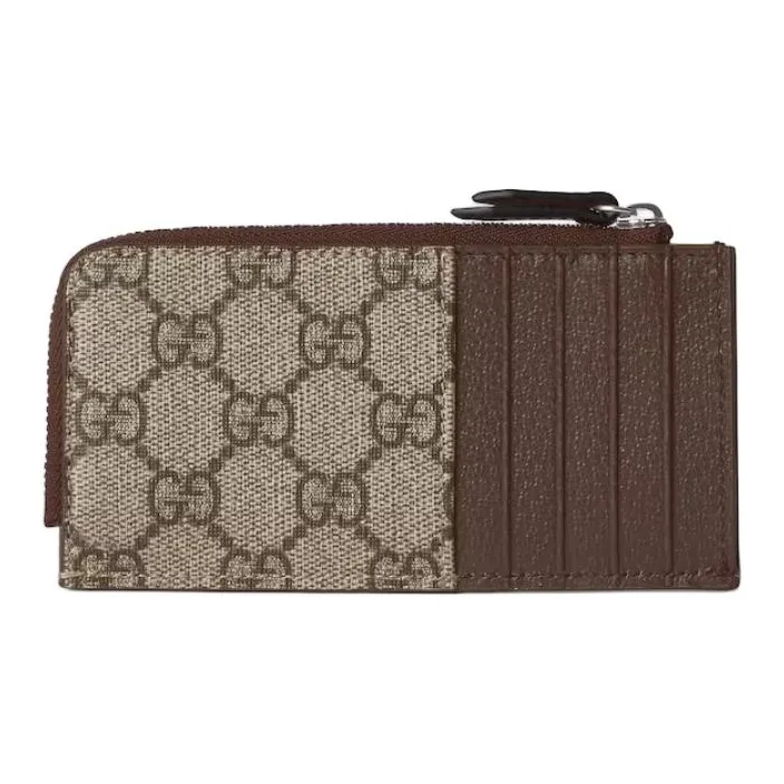 GUCCI Supreme Canvas Card Clip Card Holder Men's Beige & Ebony-3